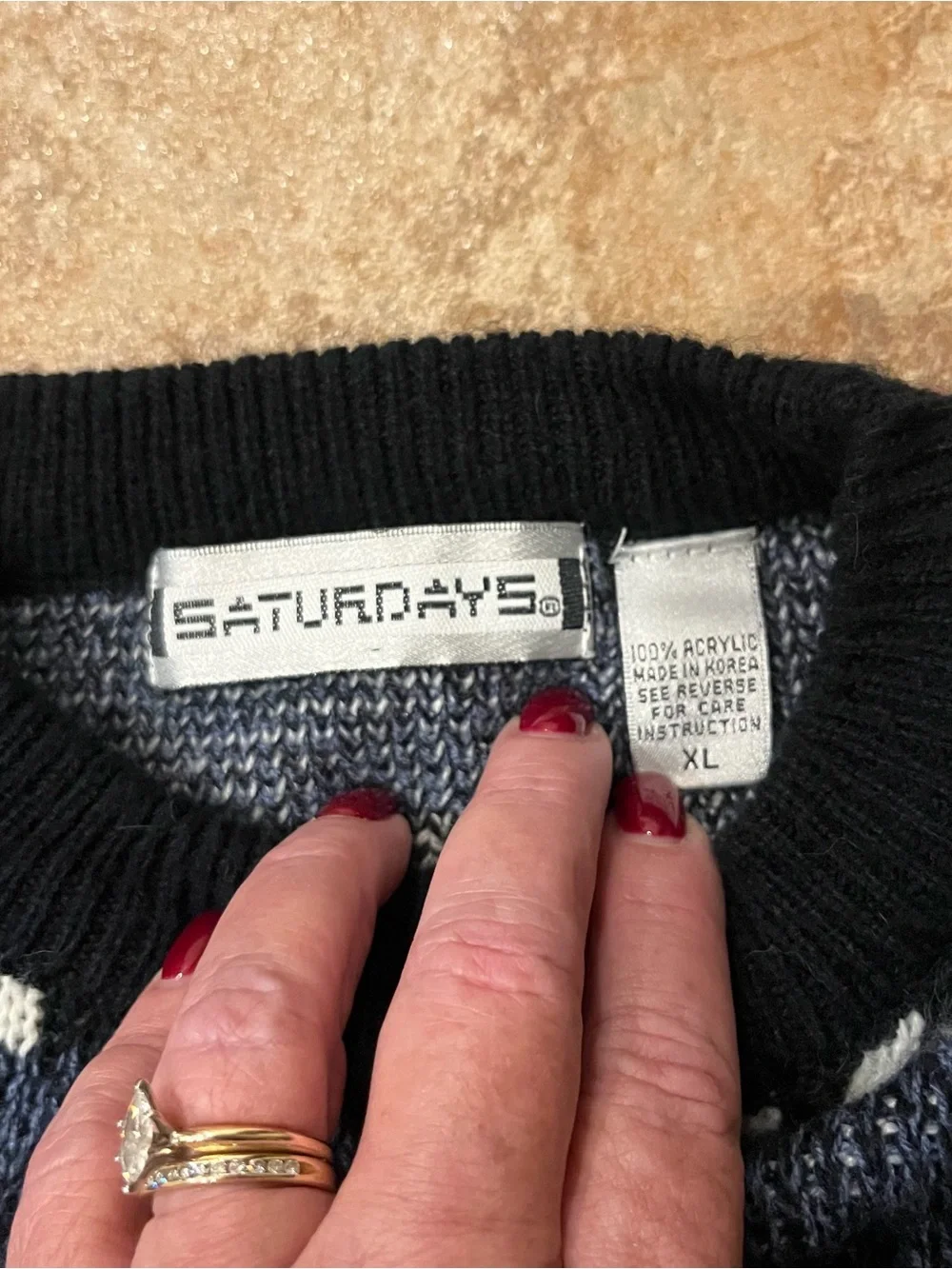 Vintage 80’s Saturdays Knit Ski Winter Sweater Abstract Blue White Men’s XL